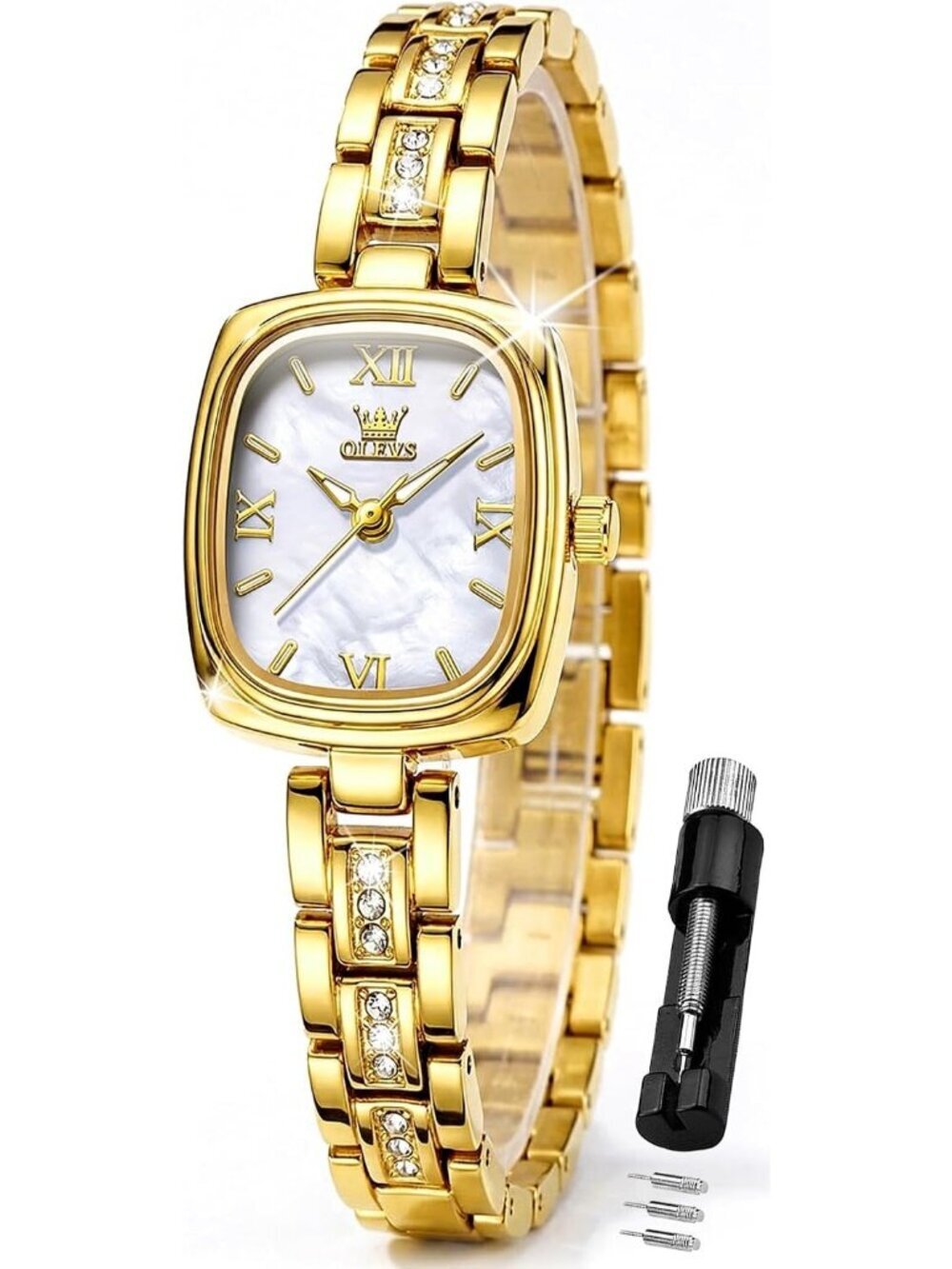 Women's Gold band White dial Diamond Fashion Elegant Chronograph Cute Wristwatch - Picture 1 of 6